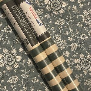 Vintage Venilla Collection Wallpaper - Green and White Stripes Set of 2 Rolls